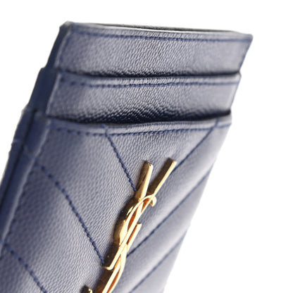 Saint Laurent Grain De Poudre Matelasse Chevron Monogram Credit Card Case Navy 6 of 10