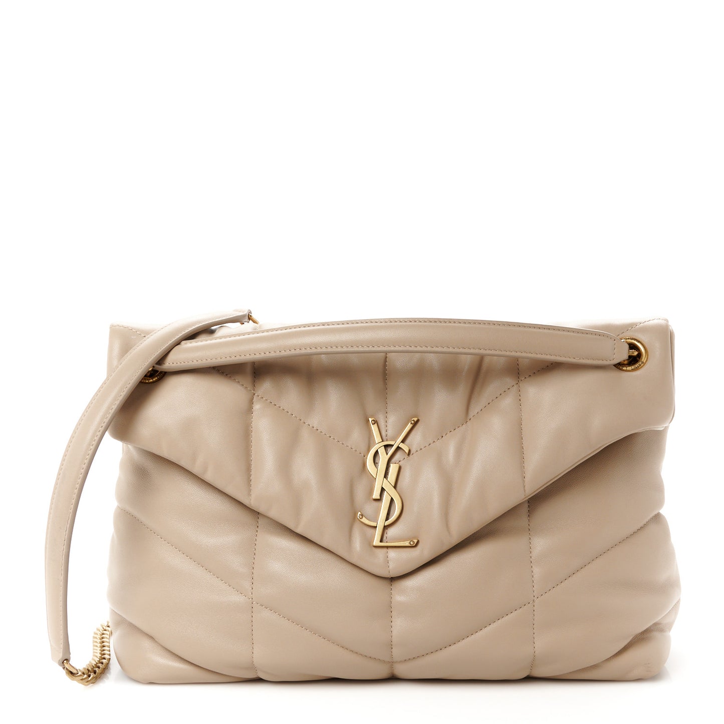 Lambskin Quilted Small Loulou Puffer Monogram Chain Satchel Dark Beige