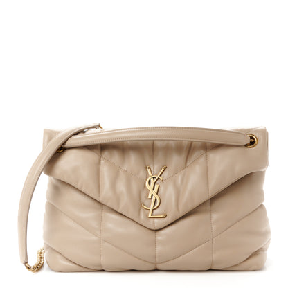 Saint Laurent Lambskin Quilted Small Loulou Puffer Monogram Chain Satchel Dark Beige 1 of 11