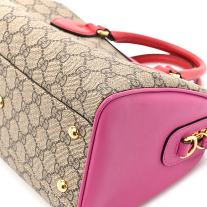Gucci GG Supreme Monogram Moon Calfskin Small Boston Beige Ebony Hibiscus Red New Rosette 11 of 12