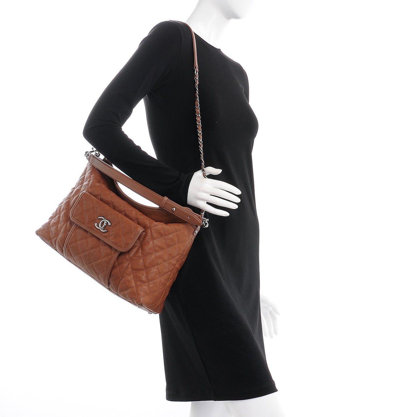 Caviar Quilted French Riviera Hobo Brown