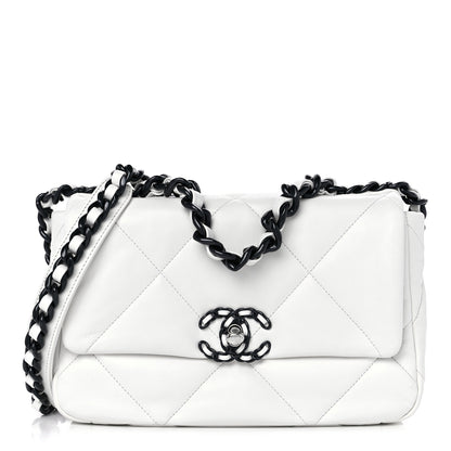 Chanel Glossy Calfskin Quilted Medium Chanel 19 Flap White Black 1 of 9