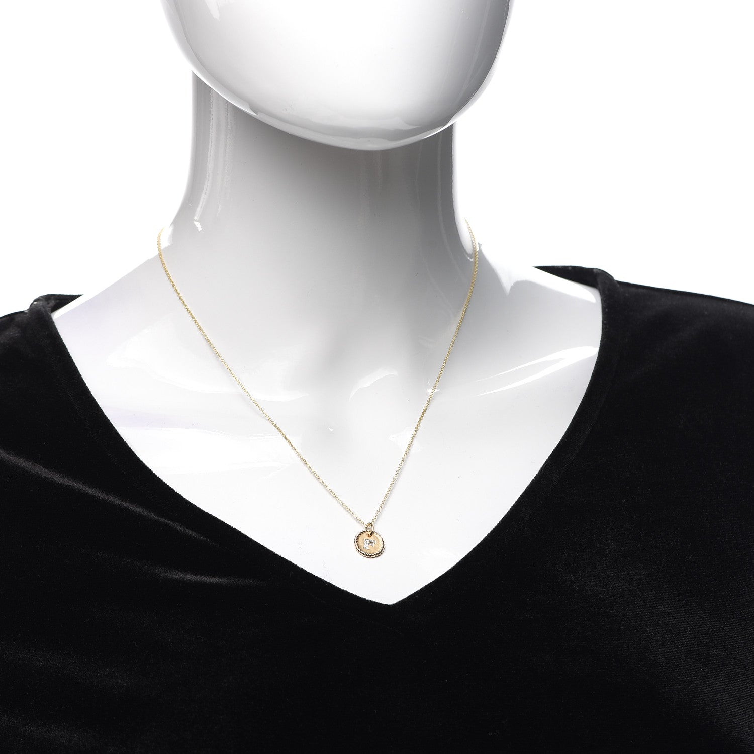David Yurman 18K Yellow Gold Diamond Initial F Charm Necklace 2 of 5