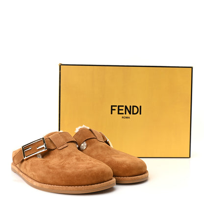 Fendi Suede Shearling Fendi Feel Buckled Clogs 39 Caramel Latte 9 of 9