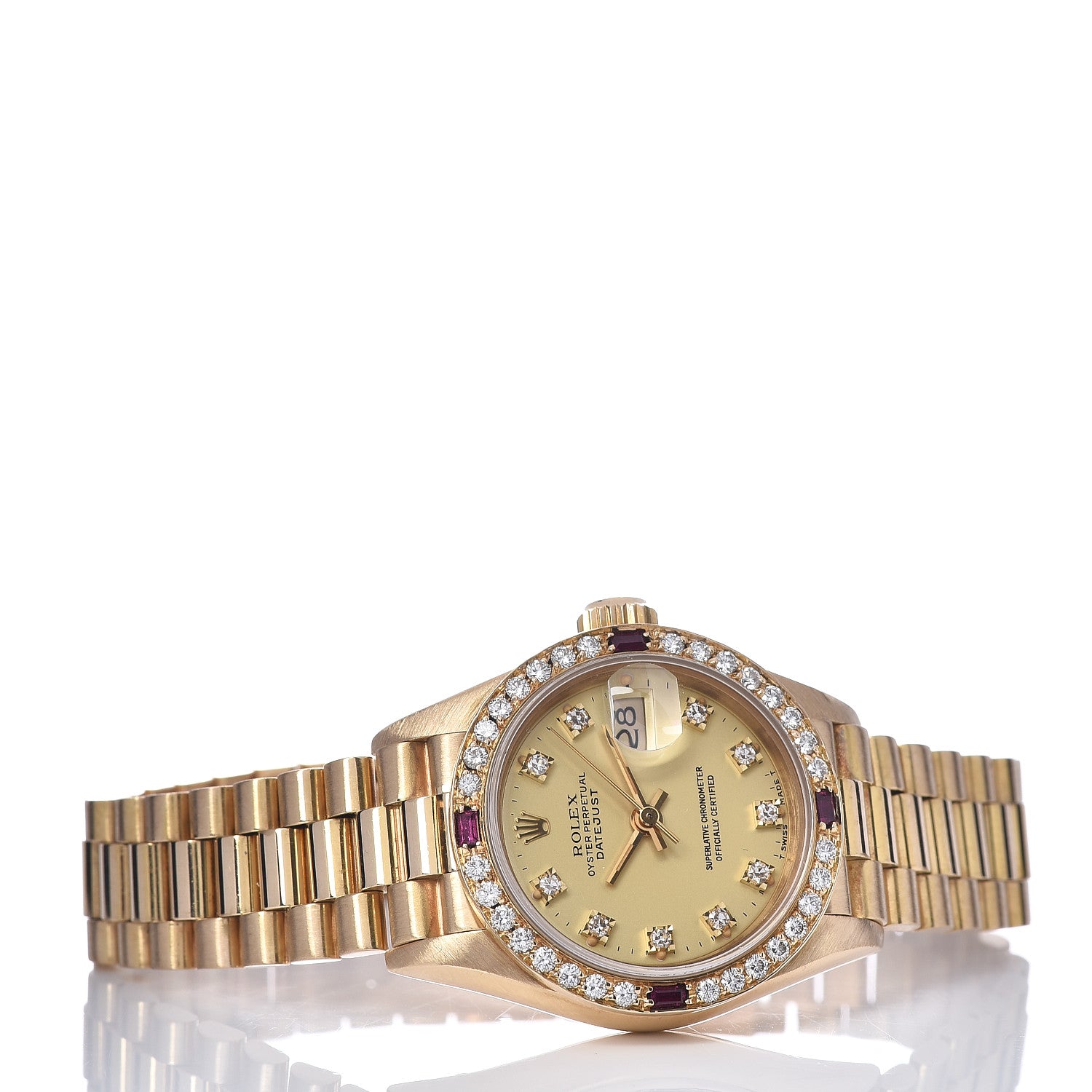 Rolex 18K Yellow Gold Diamond Ruby 26mm Datejust President Watch Champagne 69068 3 of 5