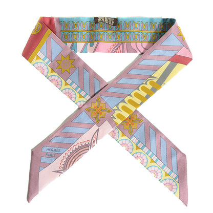 Hermes Silk Geometrie Cretoise Silk Twilly Vieux Rose Framboise Bleu 7 of 12