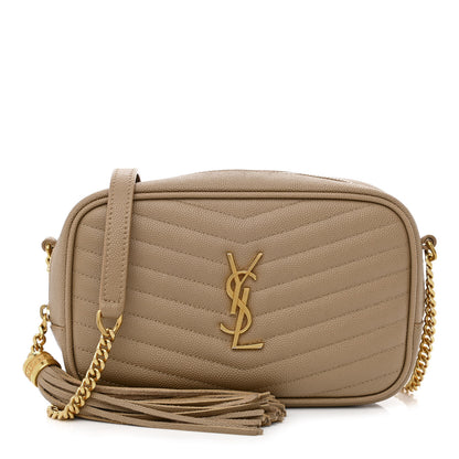 Saint Laurent Grain De Poudre Matelasse Monogram Mini Lou Camera Bag Dark Beige 1 of 10