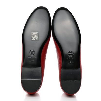 Chanel Goatskin Patent Cap Toe CC Ballerina Flats 39.5 Red 5 of 11