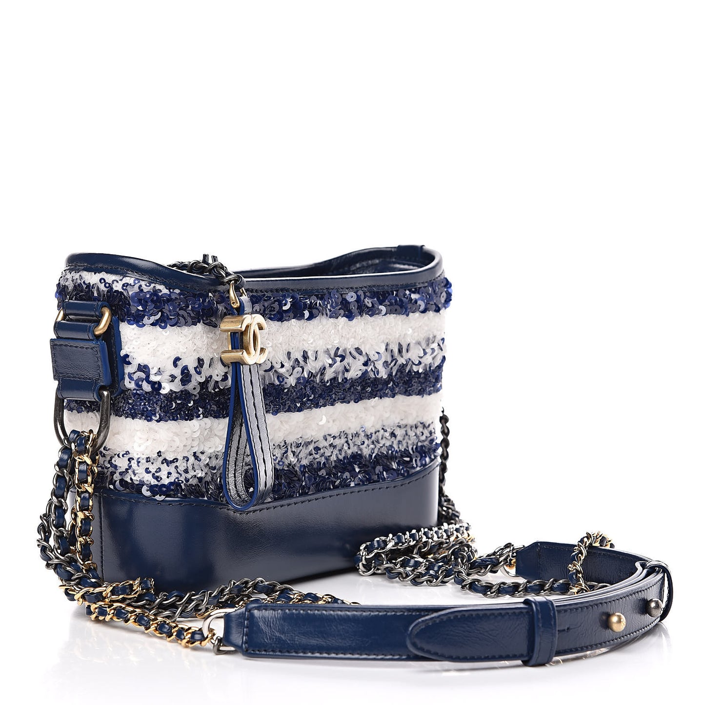 Sequin Calfskin Small Gabrielle Hobo Blue White