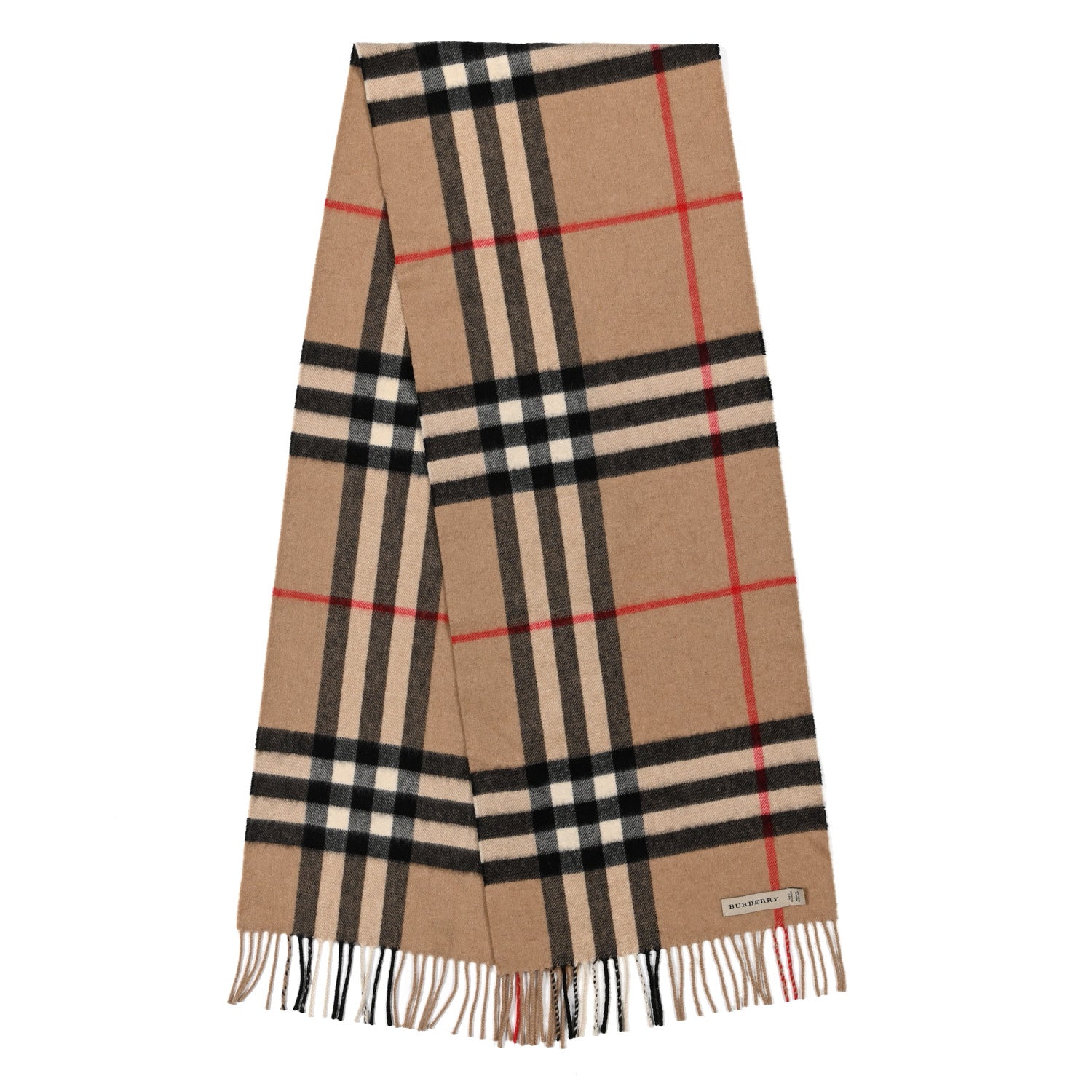 Burberry Cashmere Giant Check Fringe Scarf Camel 2 of 4