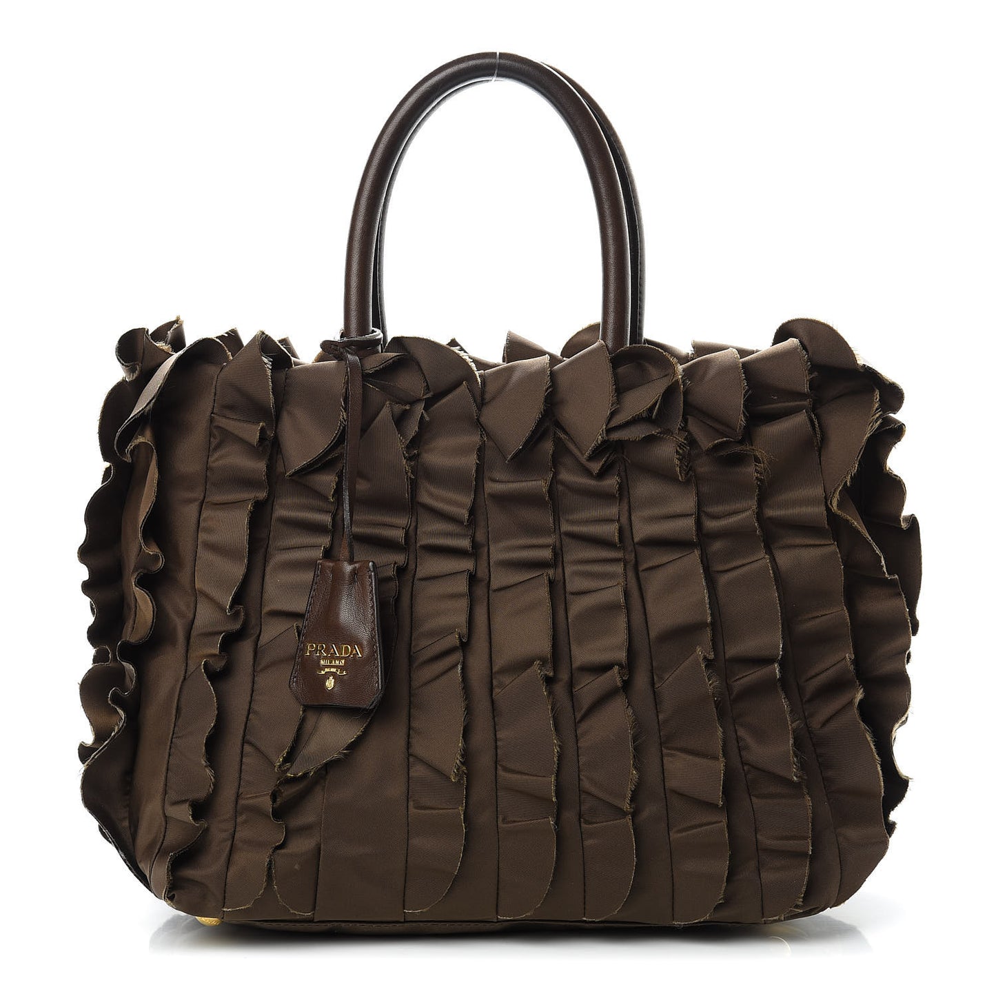 Tessuto Nylon Ruffle Tote Brown