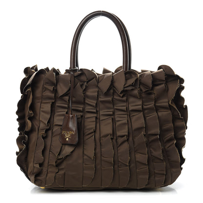 Prada Tessuto Nylon Ruffle Tote Brown 1 of 17