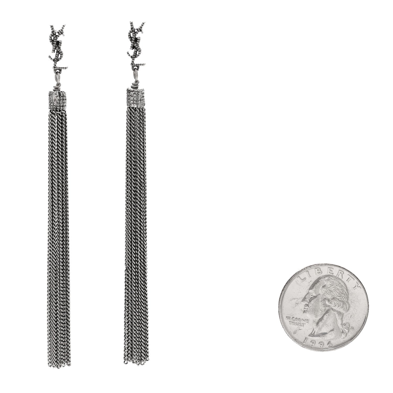 Saint Laurent Metal Monogram Loulou Tassel Earrings Silver 2 of 4