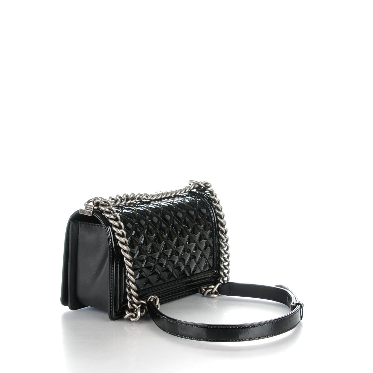 Patent Calfskin Quilted Medium Boy Flap Black