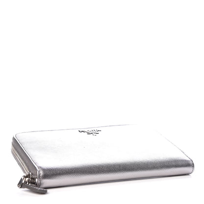 Prada Saffiano Metal Zip Around Wallet Argento 4 of 8