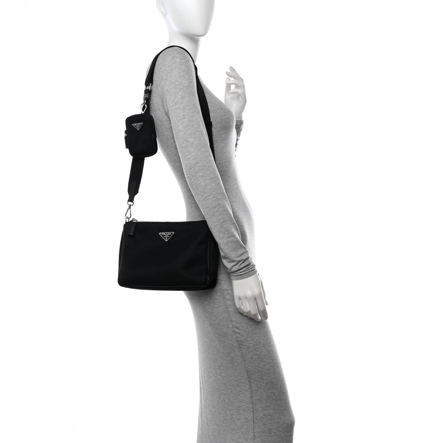 Re-Nylon Saffiano Pocket Zippered Shoulder Bag Black