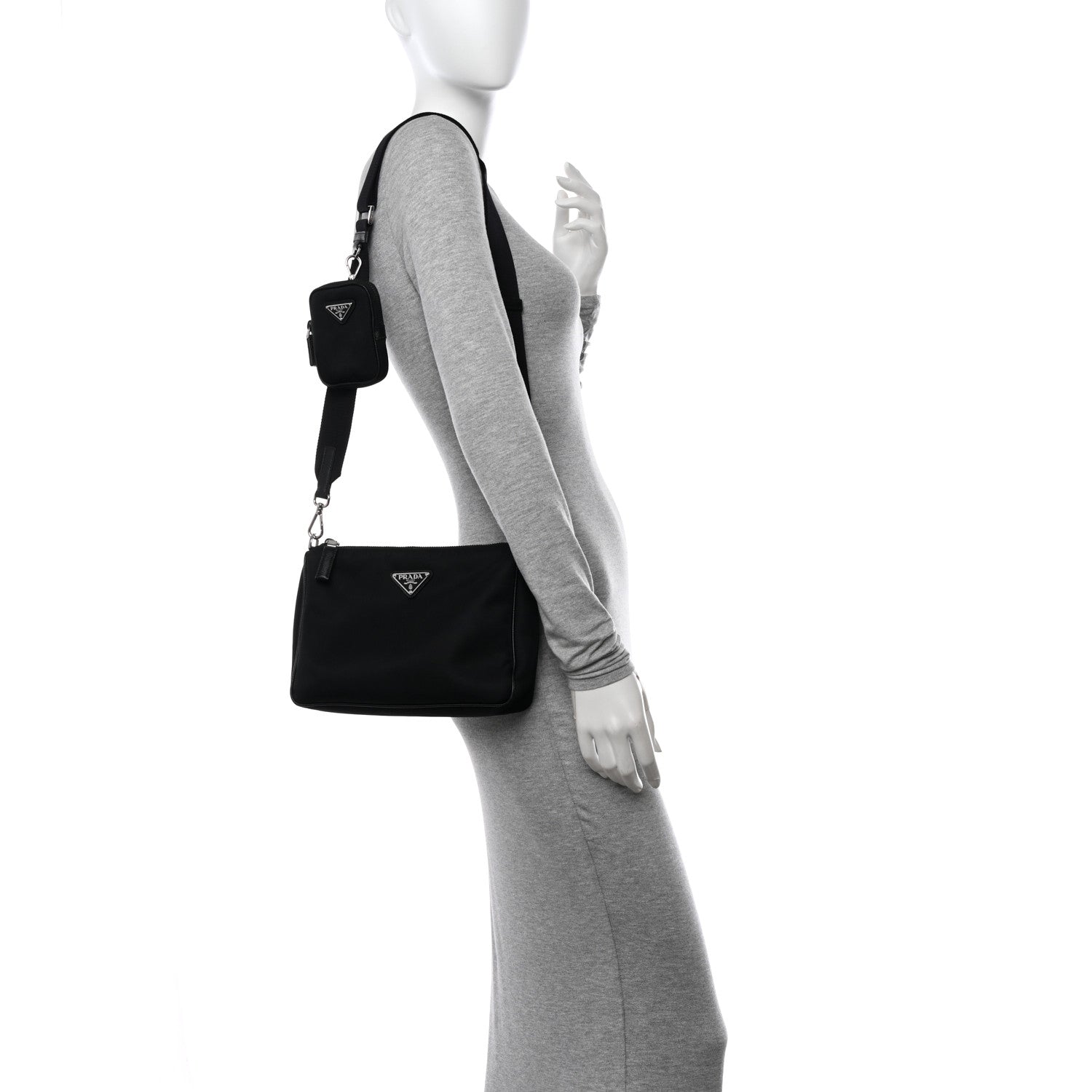 Prada Re-Nylon Saffiano Pocket Zippered Shoulder Bag Black 2 of 11