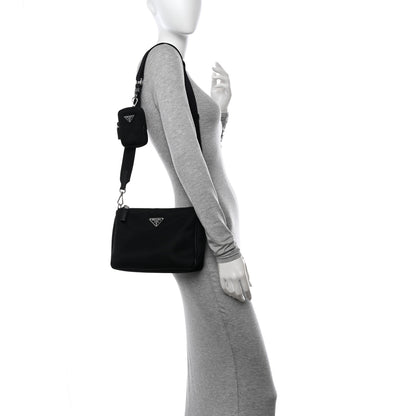 Prada Re-Nylon Saffiano Pocket Zippered Shoulder Bag Black 2 of 11