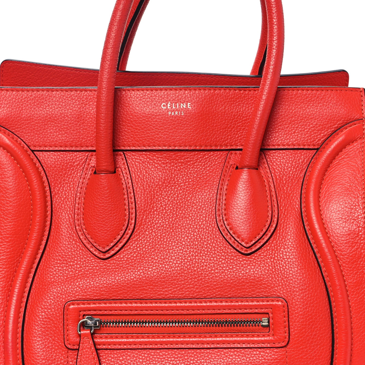Celine Drummed Calfskin Mini Luggage Coquelicot 7 of 14