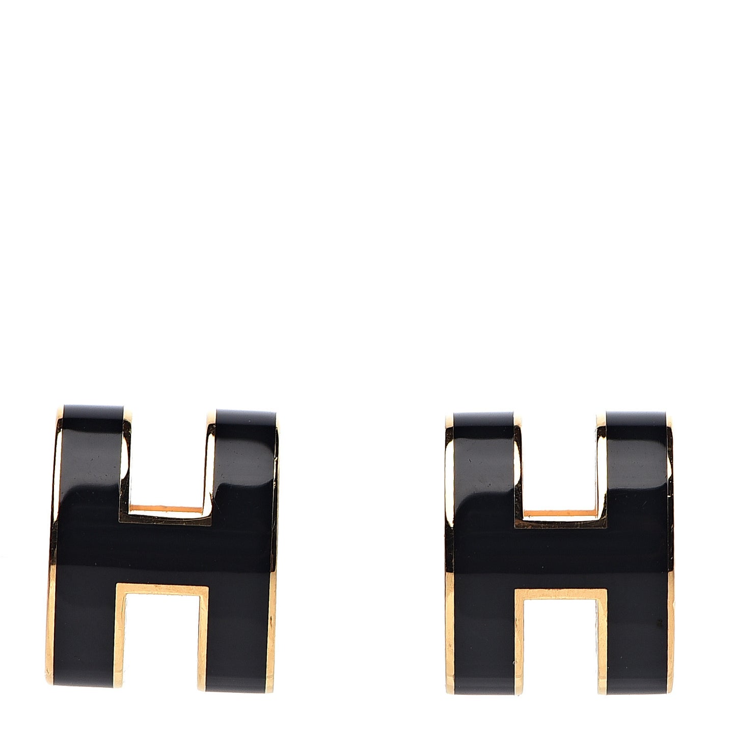 Gold Lacquered Pop H Earrings Black