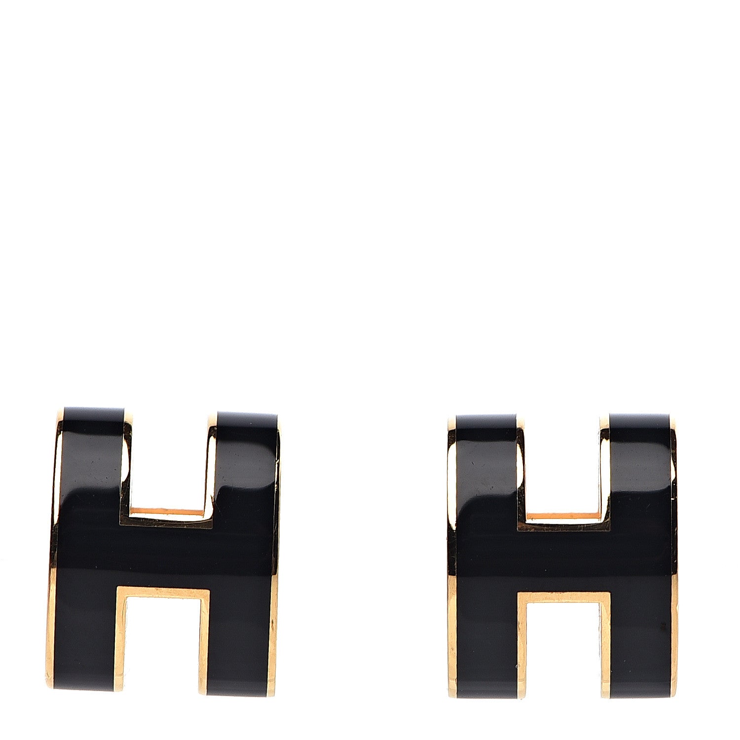 Hermes Gold Lacquered Pop H Earrings Black 1 of 5