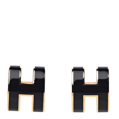 Hermes Gold Lacquered Pop H Earrings Black 1 of 5