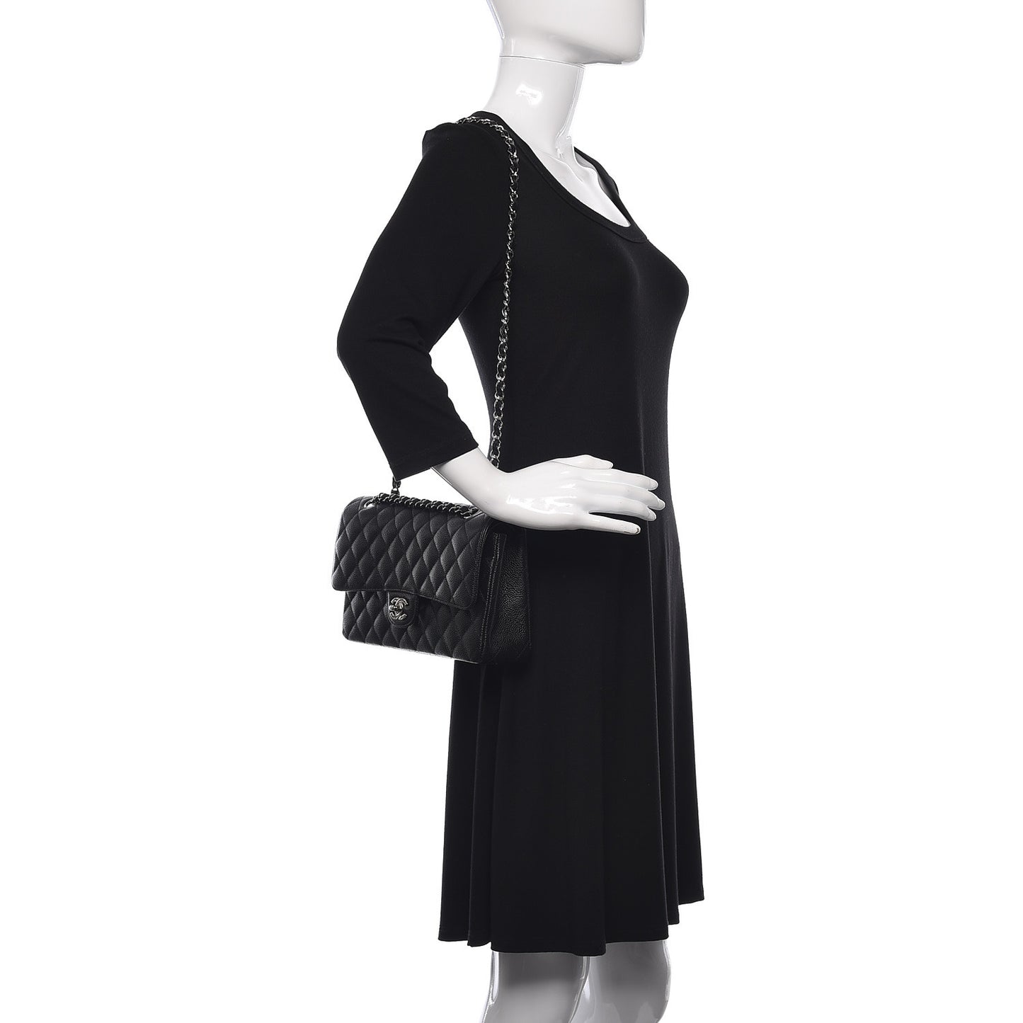 Caviar Quilted Medium Double Flap Black