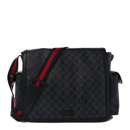 Gucci GG Supreme Monogram Web Messenger Diaper Bag Black Grey 1 of 13