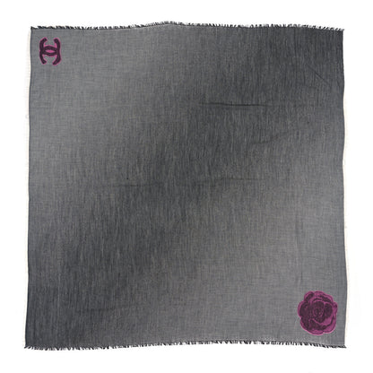 Chanel Cashmere Silk CC Logo Camellia Scarf Shawl Grey Pink 2 of 3