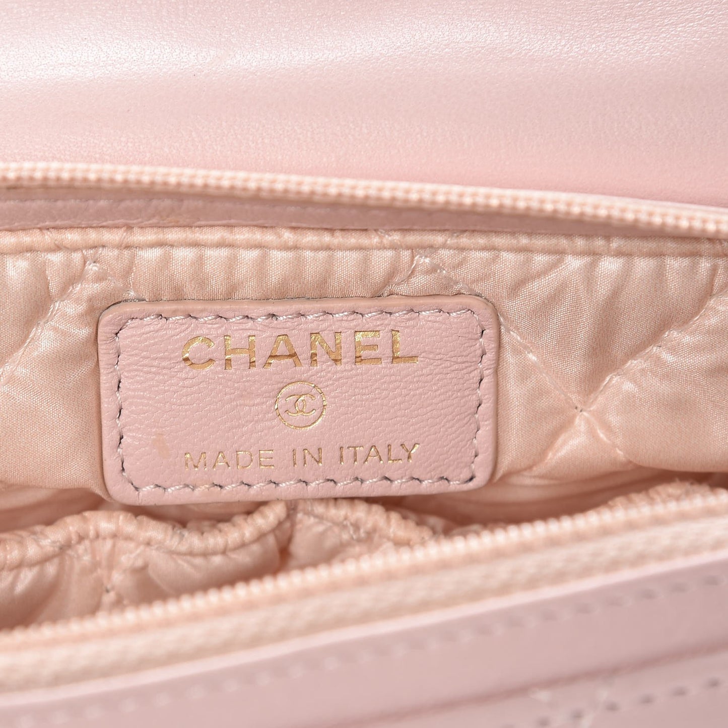 Lambskin Quilted Flap Cosmetic Case Light Pink