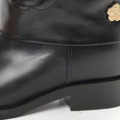 Chanel Calfskin Camellia High Boots 37.5 Black 9 of 12