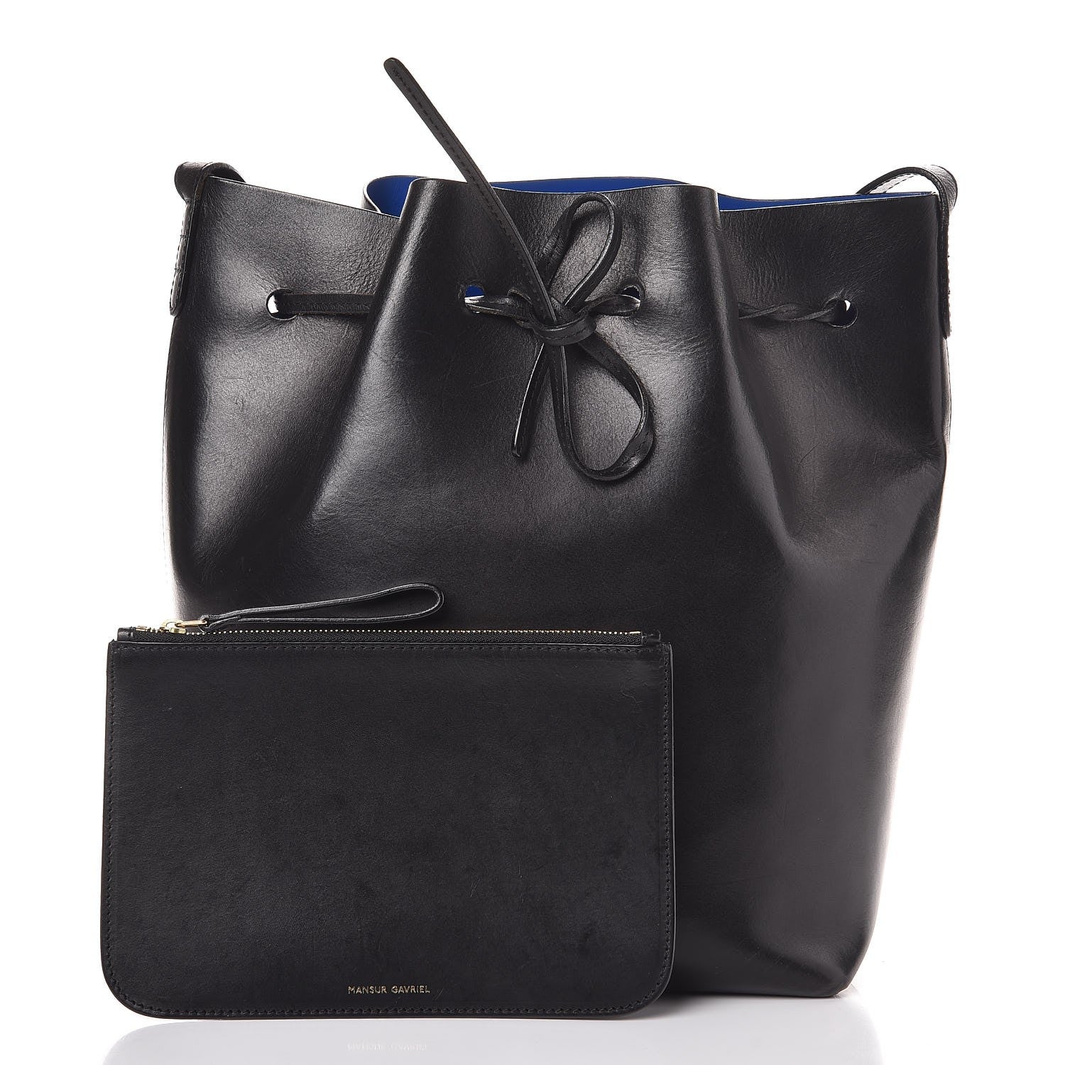 Mansur Gavriel Vegetable Tanned Calfskin Bucket Bag Black Royal 3 of 11