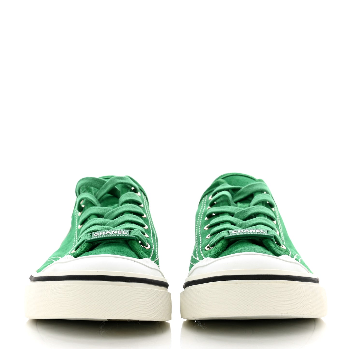 Suede Calfskin Lace Up Cap Toe Sneakers 41 Green