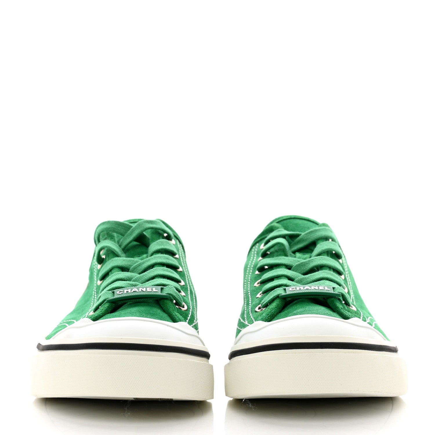 Chanel Suede Calfskin Lace Up Cap Toe Sneakers 41 Green 2 of 8