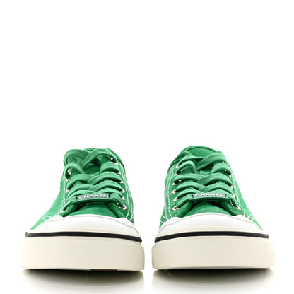 Chanel Suede Calfskin Lace Up Cap Toe Sneakers 41 Green 2 of 8