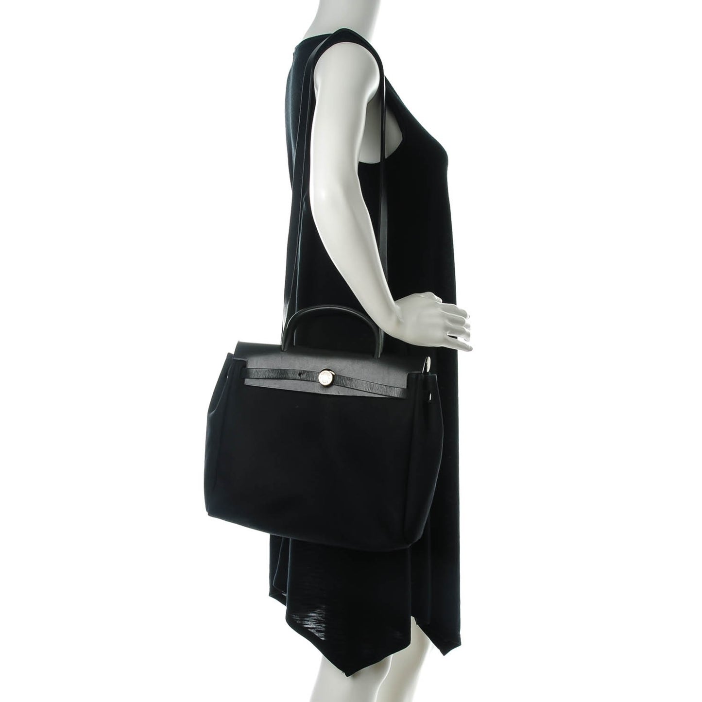 Vache Calfskin Toile Herbag 30 PM Black Natural