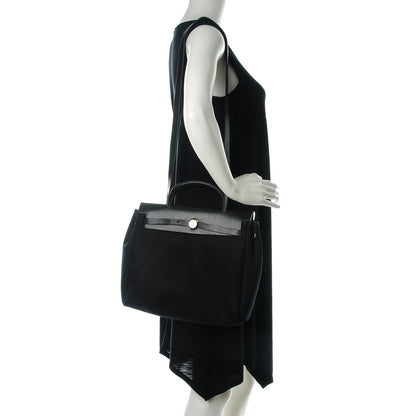 Hermes Vache Calfskin Toile Herbag 30 PM Black Natural 2 of 13