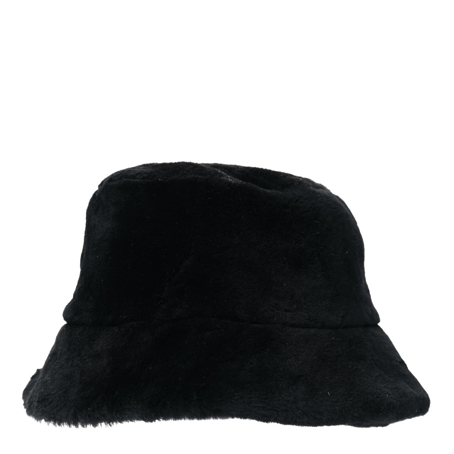 Prada Shearling Metal Triangle Logo Womens Bucket Hat M Black 4 of 9