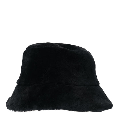 Prada Shearling Metal Triangle Logo Womens Bucket Hat M Black 4 of 9