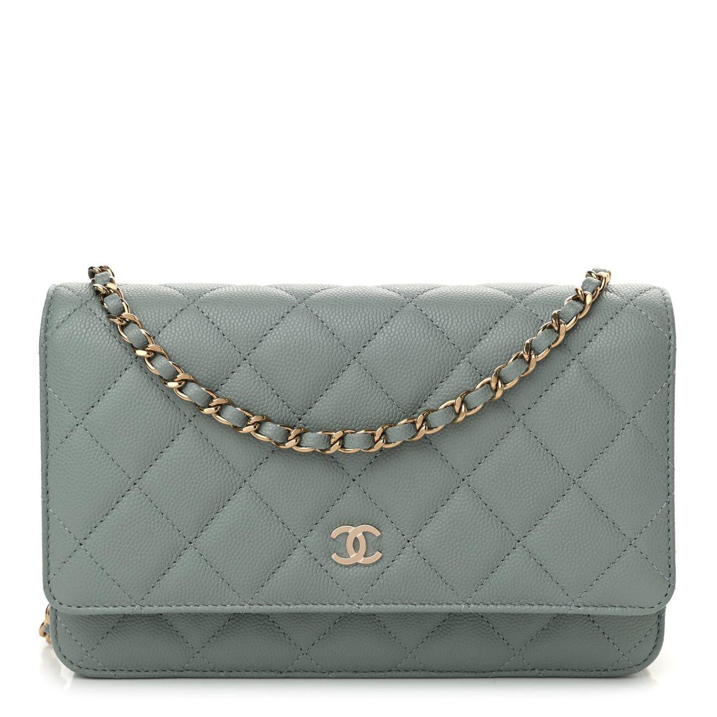 Caviar Quilted Wallet On Chain WOC Light Grey