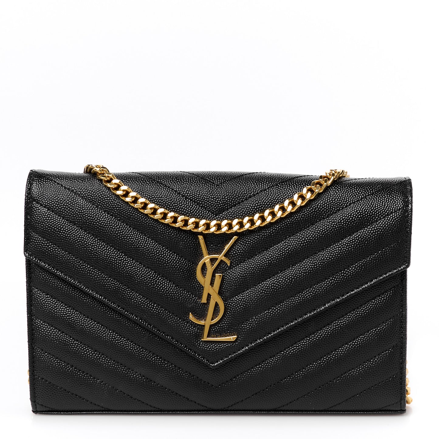 Grain De Poudre Matelasse Chevron Monogram Chain Wallet Black