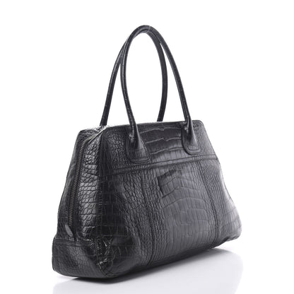 Prada Calfskin Crocodile Embossed Satchel Black 3 of 15