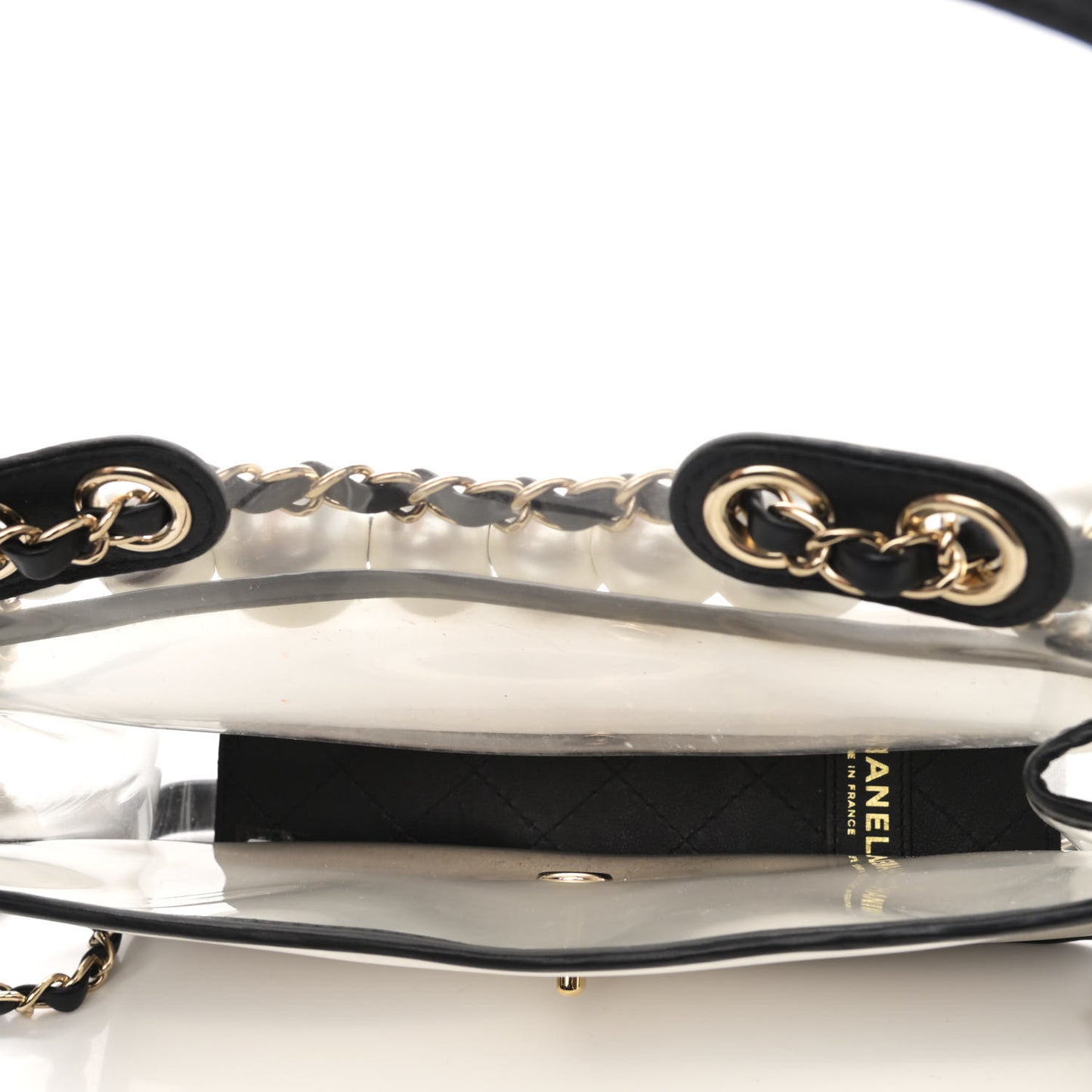 Lambskin PVC Sand By The Sea Flap With Pearl Strap Black