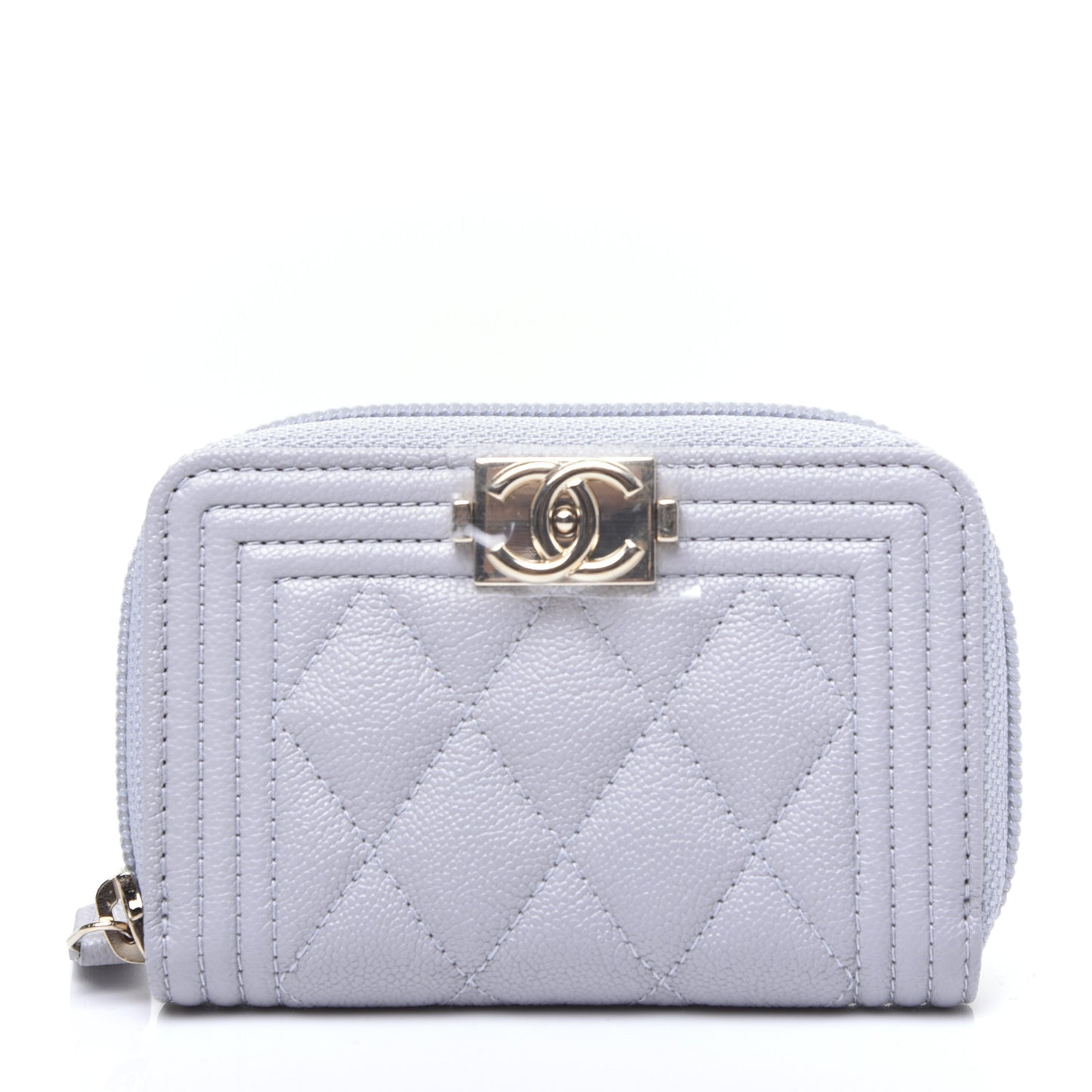 Caviar Quilted Boy Zip Around Coin Purse Wallet Grey