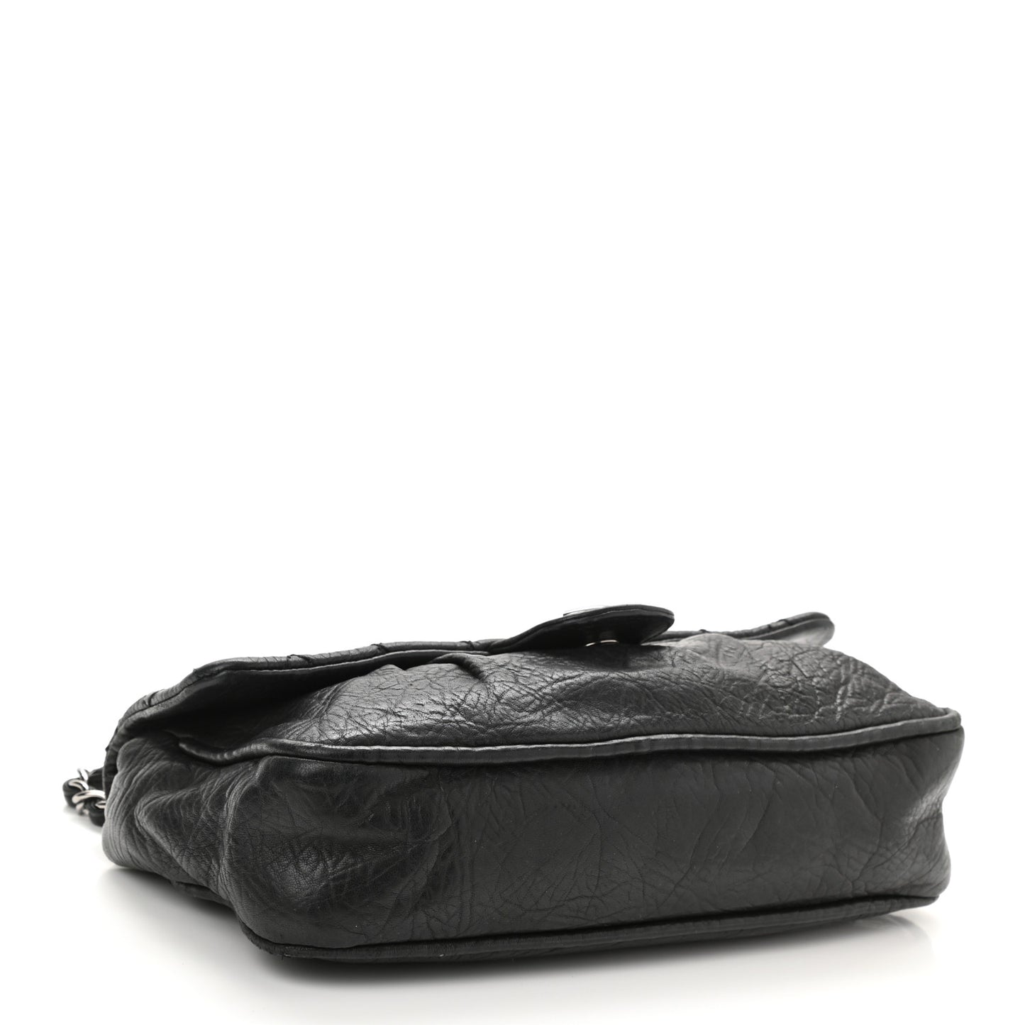Distressed Lambskin Lady Braid Flap Black