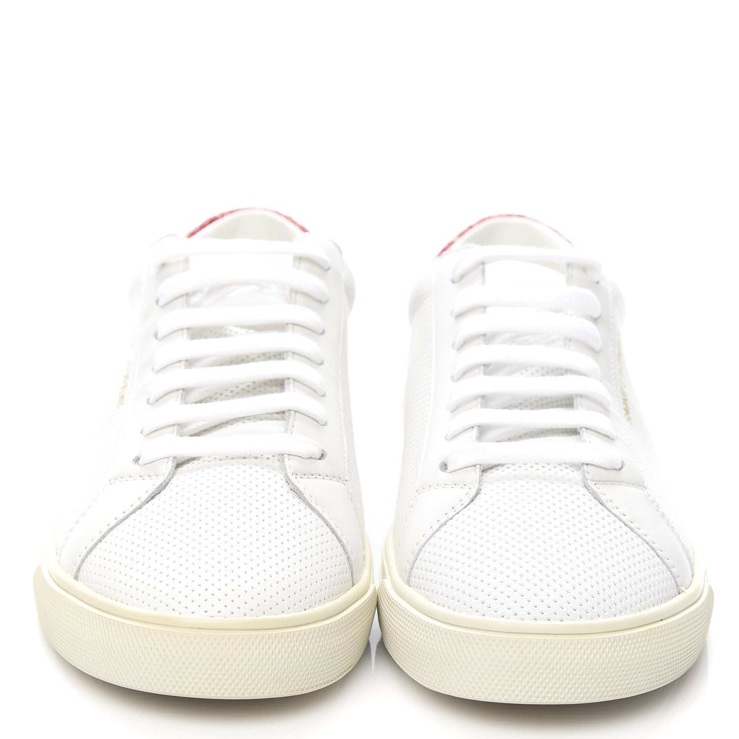 Saint Laurent Perforated Calfskin Glitter Andy Low Top Sneakers 37 White Red 2 of 9