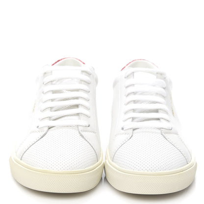 Saint Laurent Perforated Calfskin Glitter Andy Low Top Sneakers 37 White Red 2 of 9