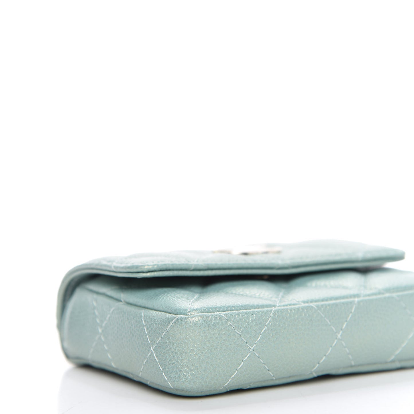 Iridescent Caviar Quilted Pearl On Top Coin Purse With Chain Light Green
