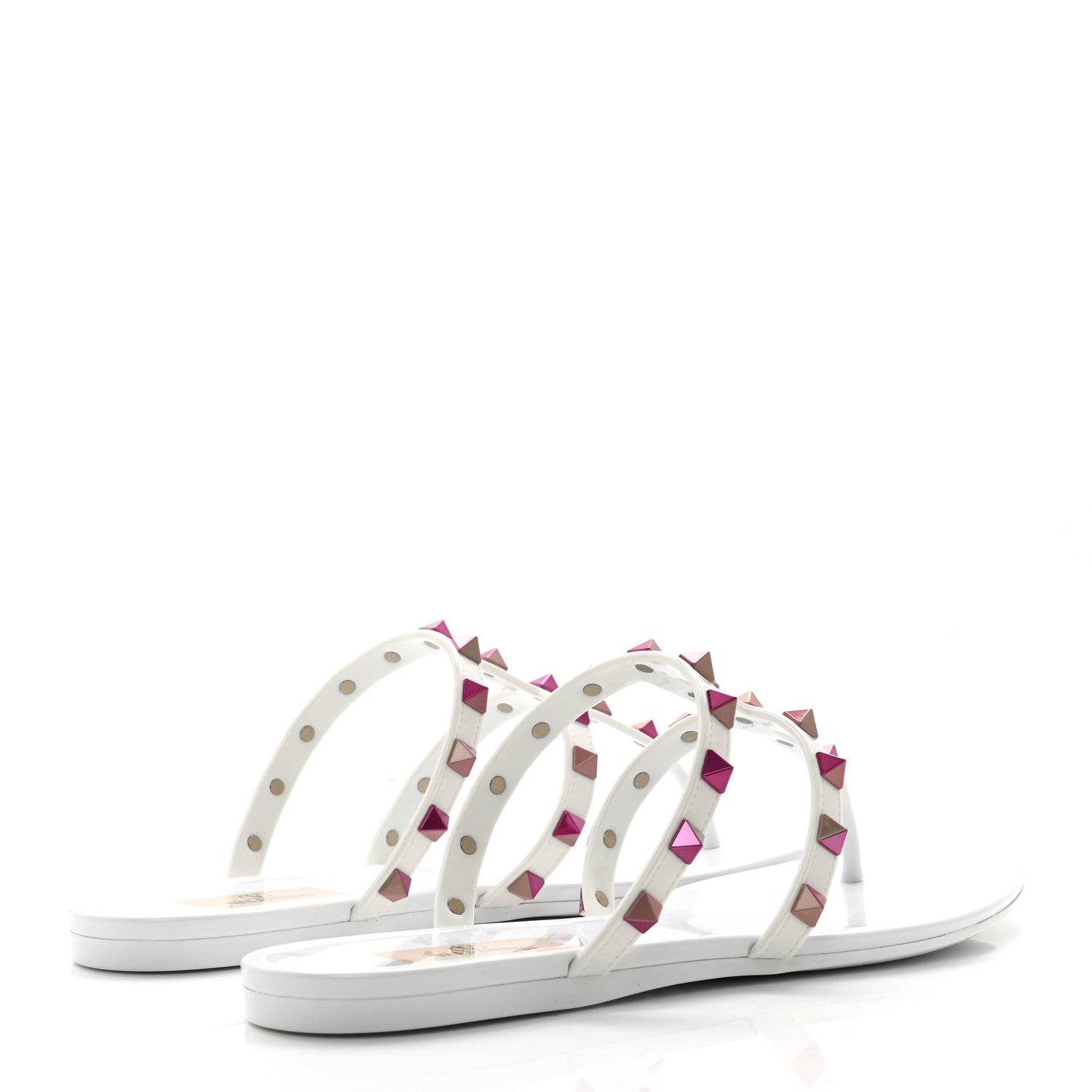 Valentino Garavani Nappa Rockstud Caged Flat Slide Sandals 38 Optic White Pink 5 of 8