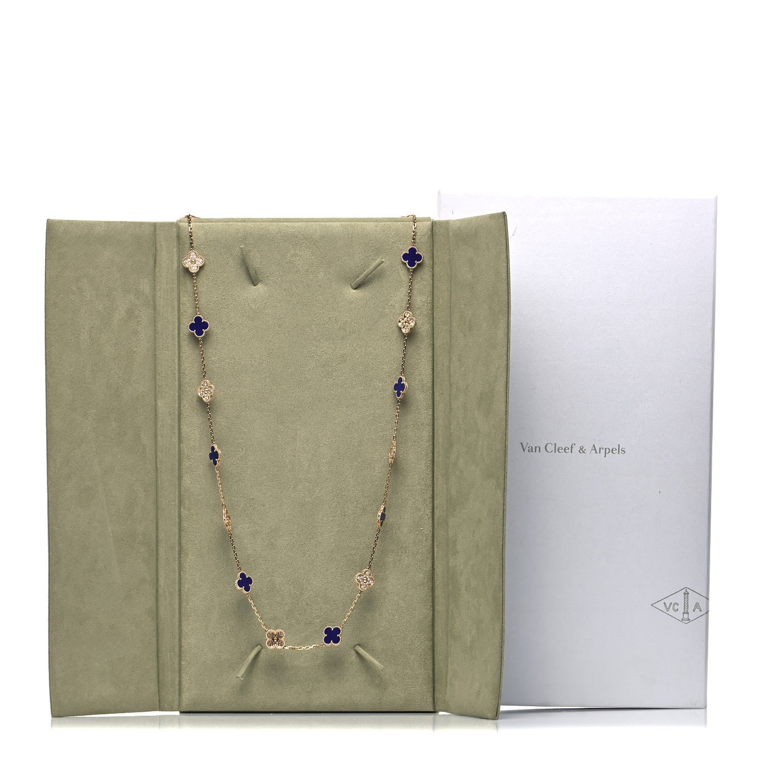 Van Cleef & Arpels 18K Yellow Gold Diamond Lapis 20 Motifs Vintage Alhambra Necklace 8 of 8